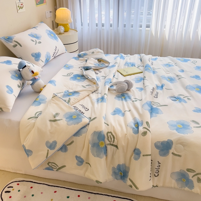 91家纺网 家纺一手货源 找家纺 米菲 2024新款A类凉感丝印花夏被夏凉被被芯 温情花语