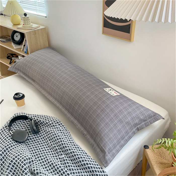 91家纺网 家纺一手货源 找家纺 梦舒羽 2025新款水洗棉麻双人枕套情侣枕芯套加厚枕头套  线条格-深灰