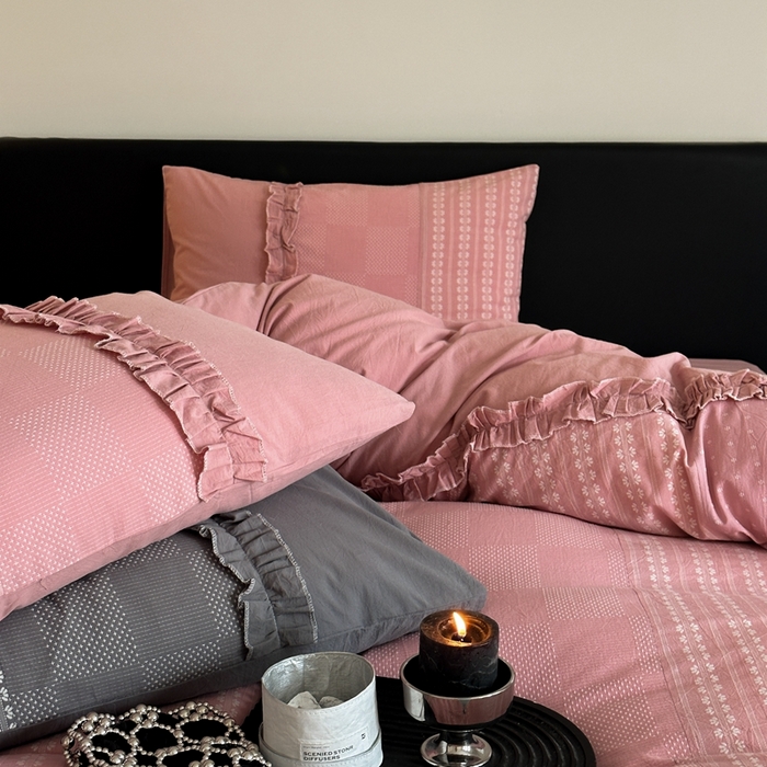 91家纺网 家纺一手货源 找家纺 旷野 2024新款全棉色织双面提花四件套-南法 南法—陶瓷粉