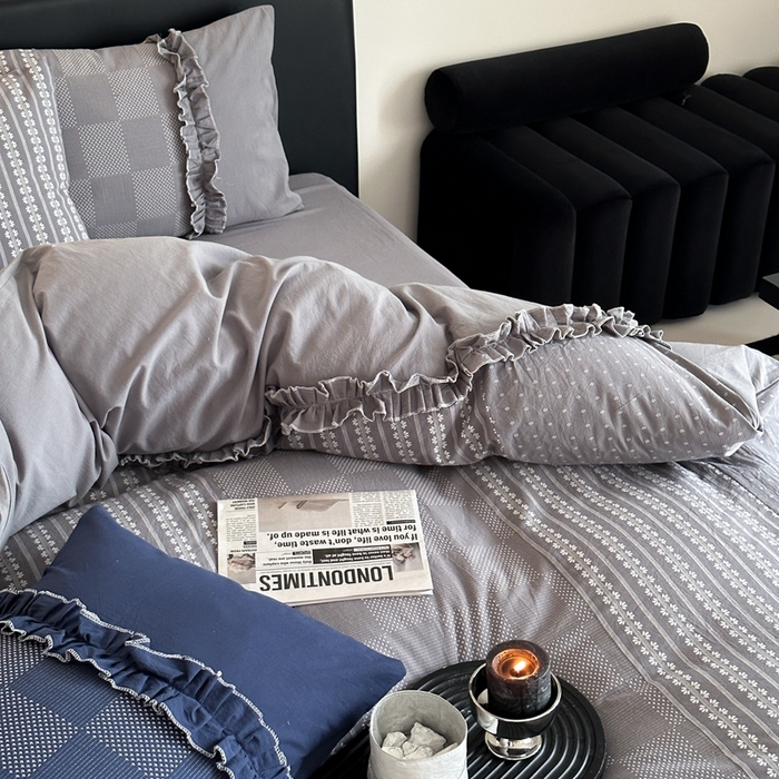 91家纺网 家纺一手货源 找家纺 旷野 2024新款全棉色织双面提花四件套-南法 南法—冰川灰