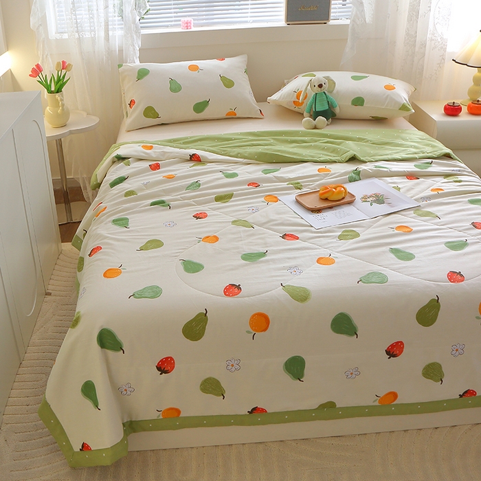 91家纺网 家纺一手货源 找家纺 金柚子2024新款全棉印花夏凉被 嘿凤梨-米