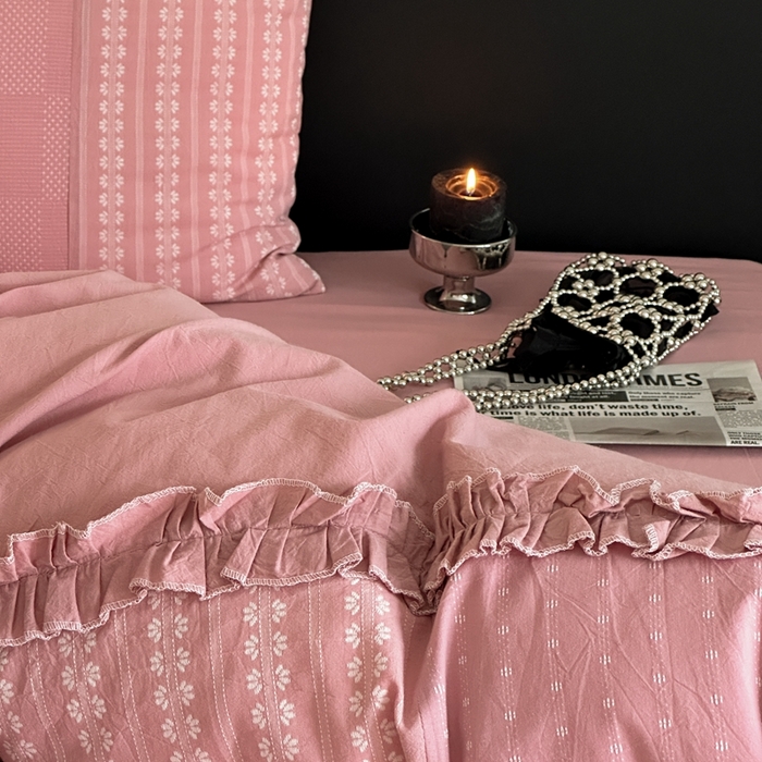 91家纺网 家纺一手货源 找家纺 旷野 2024新款全棉色织双面提花四件套-南法 南法—陶瓷粉