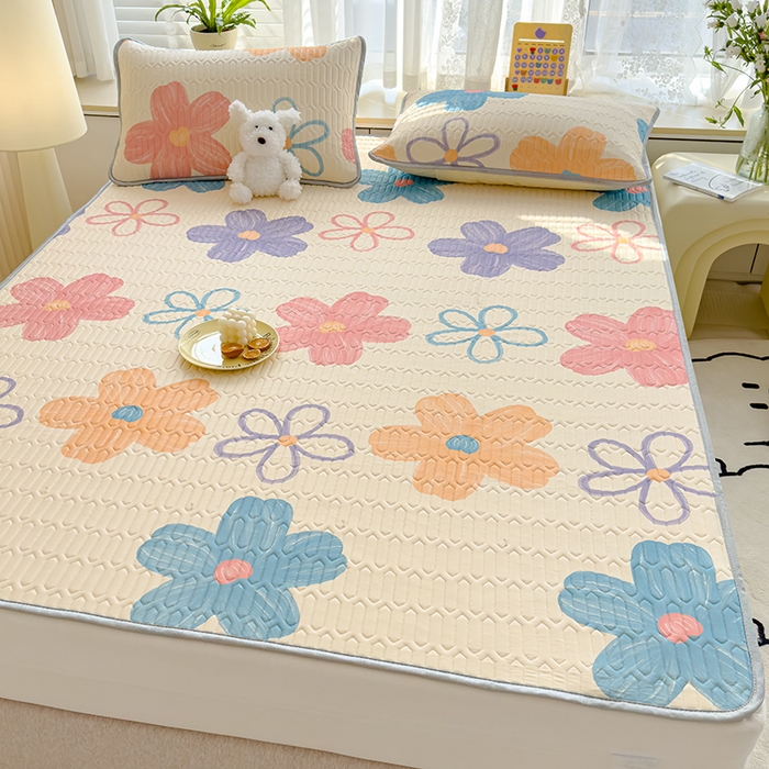 91家纺网 家纺一手货源 找家纺 伊人坊 2024新款A类凉感丝乳胶凉席三件套 缤纷花季