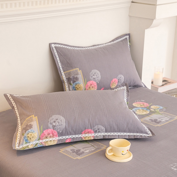 91家纺网 家纺一手货源 找家纺 金泰莱 2025新款花边款老粗布凉席老粗布床单软凉席全棉床单纯棉床单 花恋时光