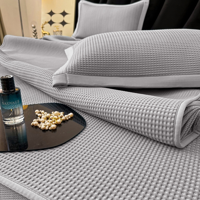 91家纺网 家纺一手货源 找家纺 慕尚 2025新款华夫格床笠凉席 华夫格灰