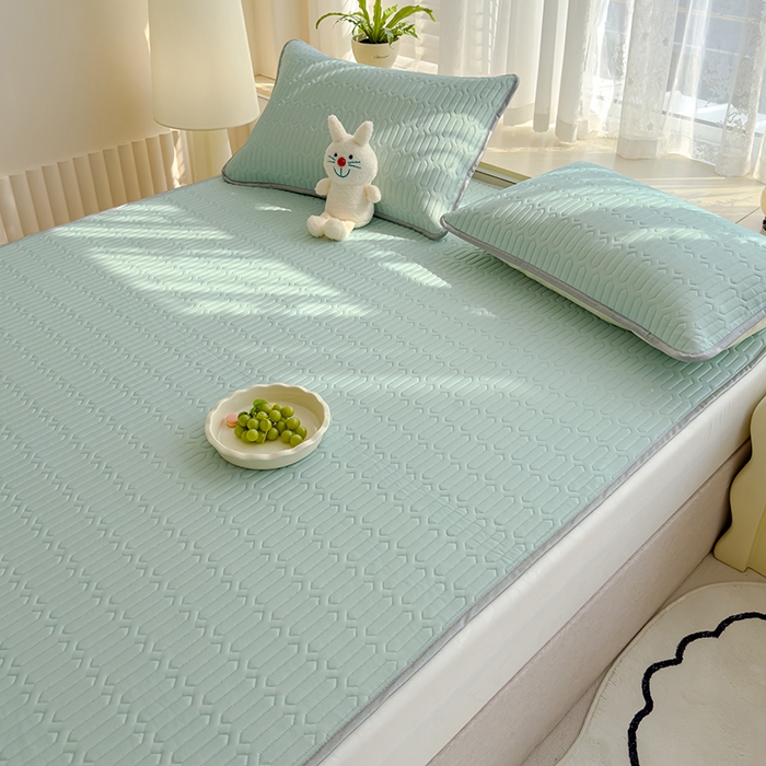 91家纺网 家纺一手货源 找家纺 伊人坊 2024新款A类凉感丝乳胶凉席三件套 薄荷绿