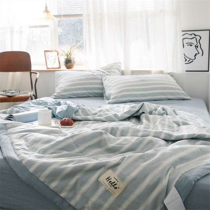91家纺网 家纺一手货源 找家纺 北欧良品 水洗棉夏被四件套水洗棉空调被夏凉被无印良品-兰粗条