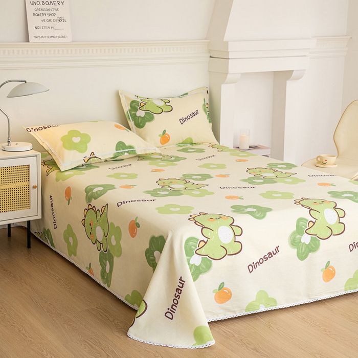 91家纺网 家纺一手货源 找家纺 金泰莱 2025新款花边款老粗布凉席老粗布床单软凉席全棉床单纯棉床单 超级恐龙