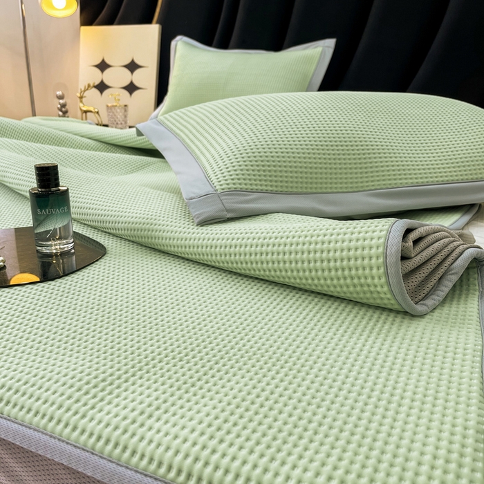 91家纺网 家纺一手货源 找家纺 慕尚 2025新款华夫格床笠凉席 华夫格绿