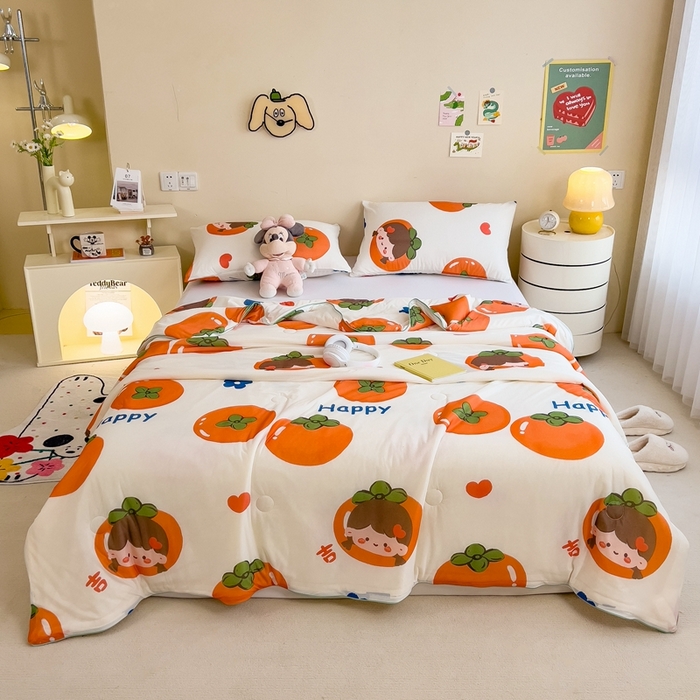 91家纺网 家纺一手货源 找家纺 米菲 2024新款A类凉感丝印花夏被夏凉被被芯 柿柿如意