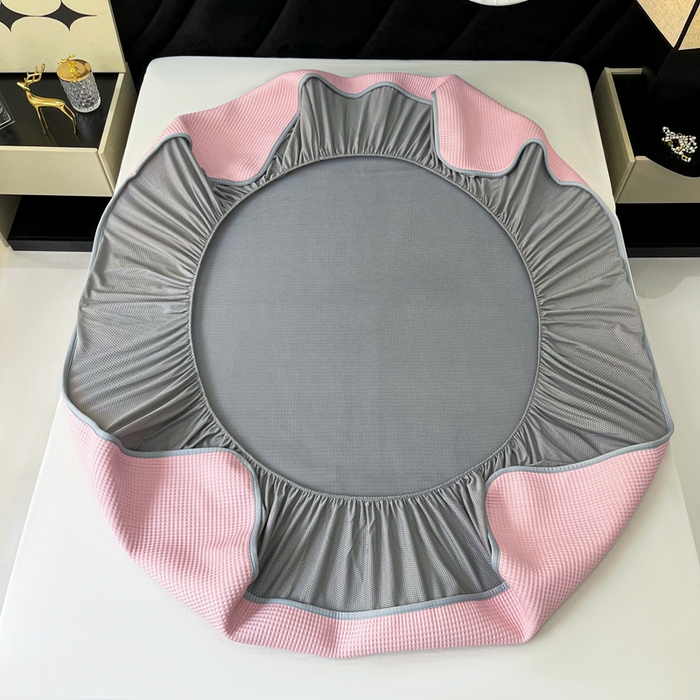 91家纺网 家纺一手货源 找家纺 慕尚 2025新款华夫格床笠凉席 华夫格粉