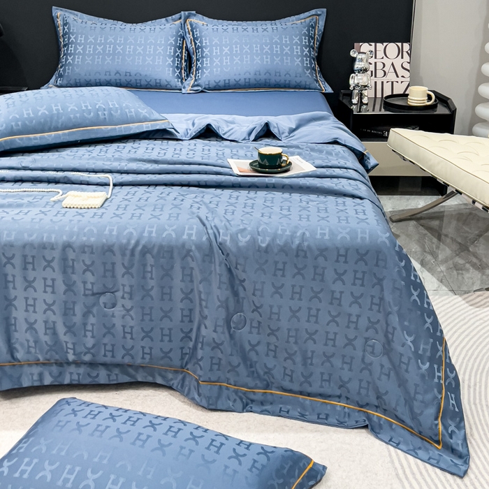 91家纺网 家纺一手货源 找家纺 丽卡家纺 2024新款60s贡缎提花水洗天丝夏被四件套-莫奈 莫奈-宾利蓝