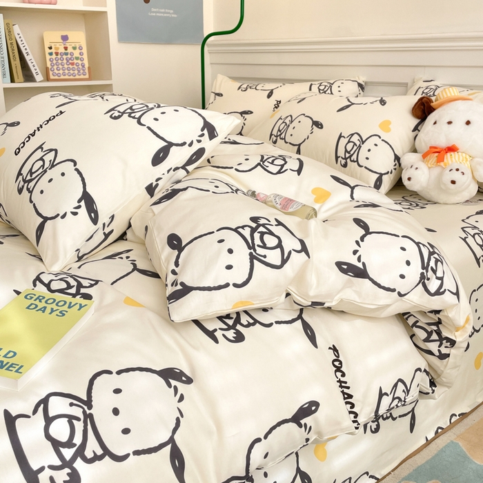 91家纺网 家纺一手货源 找家纺 博雅 2024新款全棉三丽鸥卡通四件套-AA版帕恰狗 乖乖帕恰狗