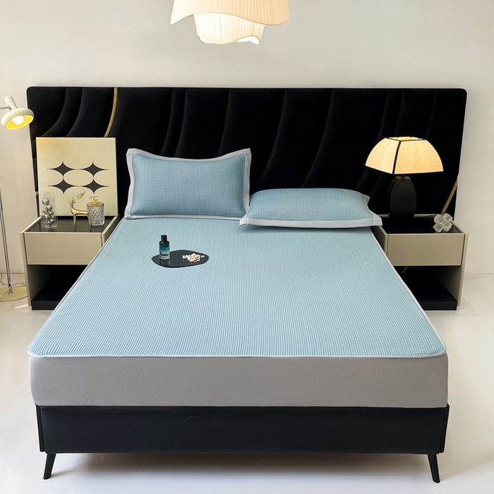 91家纺网 家纺一手货源 找家纺 慕尚 2025新款华夫格床笠凉席 华夫格蓝