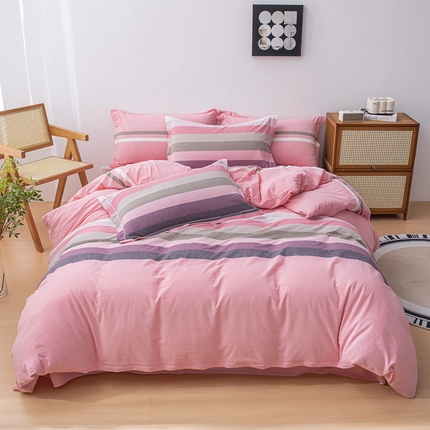 喜四方 2024新款色织全棉水洗棉四件套贝加莫-粉