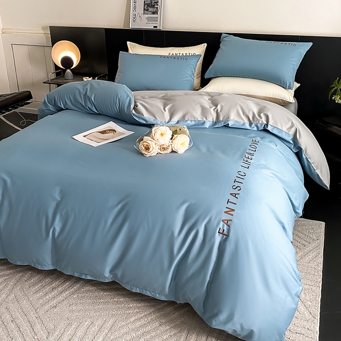 91家纺网 家纺一手货源 找家纺 澳梵家居 2024新款60s全棉刺绣四件套--罗曼克系列 罗曼克-绅士蓝灰