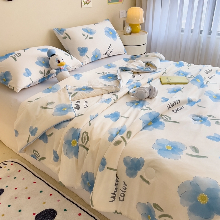 91家纺网 家纺一手货源 找家纺 米菲 2024新款A类凉感丝印花夏被夏凉被被芯 温情花语