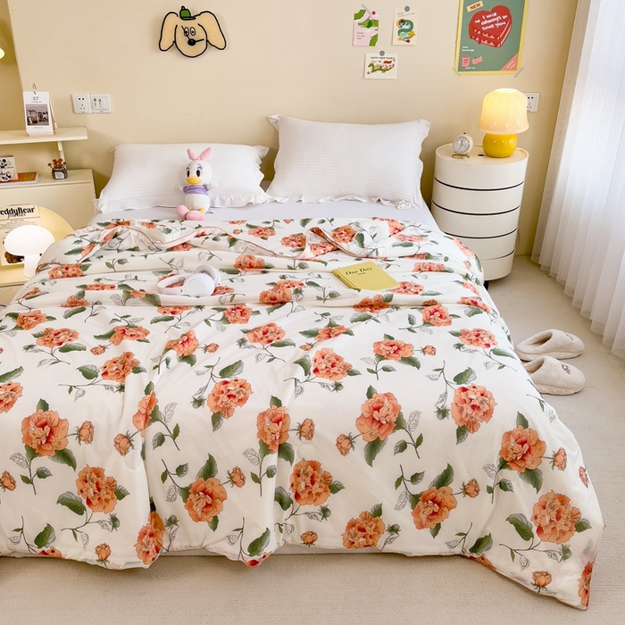 91家纺网 家纺一手货源 找家纺 米菲 2024新款A类凉感丝印花夏被夏凉被被芯 富贵花