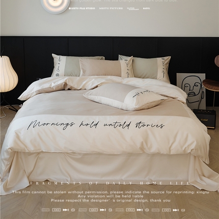 91家纺网 家纺一手货源 找家纺 2024春夏新款天丝棉四件套--江南系列（英文版） 江南-甜褐色