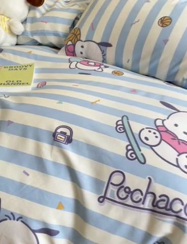 91家纺网 家纺一手货源 找家纺 博雅 2024新款全棉三丽鸥卡通四件套-AA版帕恰狗 运动帕恰狗