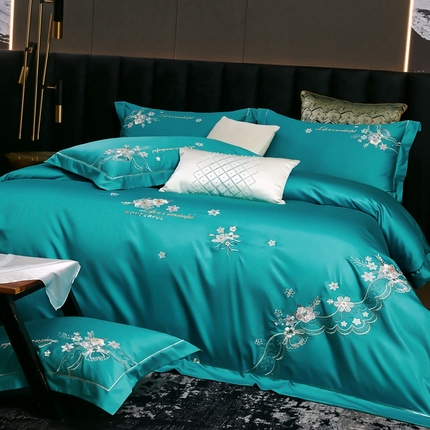 91家纺网 家纺一手货源 找家纺 （总）U品汇2024新款120支60s双股贡缎长绒棉重工刺绣花纯棉全棉四件套