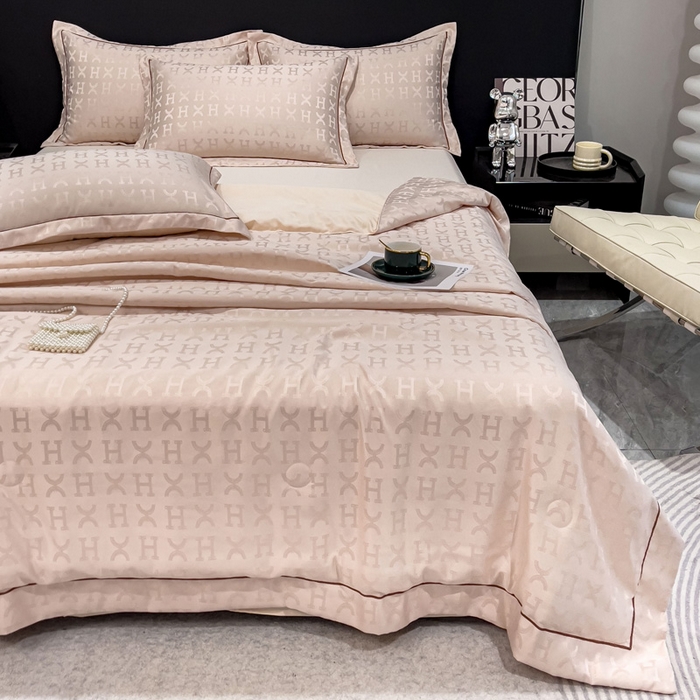 91家纺网 家纺一手货源 找家纺 丽卡家纺 2024新款60s贡缎提花水洗天丝夏被四件套-莫奈 莫奈-香槟金