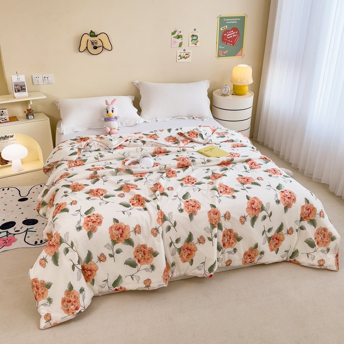 91家纺网 家纺一手货源 找家纺 米菲 2024新款A类凉感丝印花夏被夏凉被被芯 富贵花