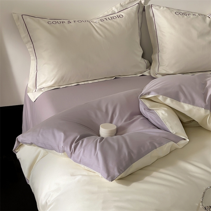 91家纺网 家纺一手货源 找家纺 荣轩家居 2024新款全棉字母一字绣古里系列四件套 古里-奶油紫