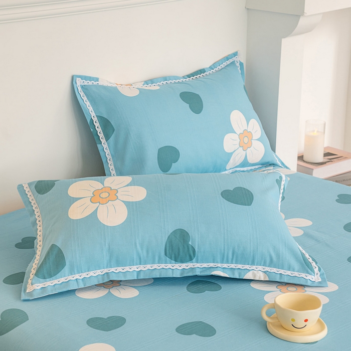 91家纺网 家纺一手货源 找家纺 金泰莱 2025新款花边款老粗布凉席老粗布床单软凉席全棉床单纯棉床单 花心-蓝