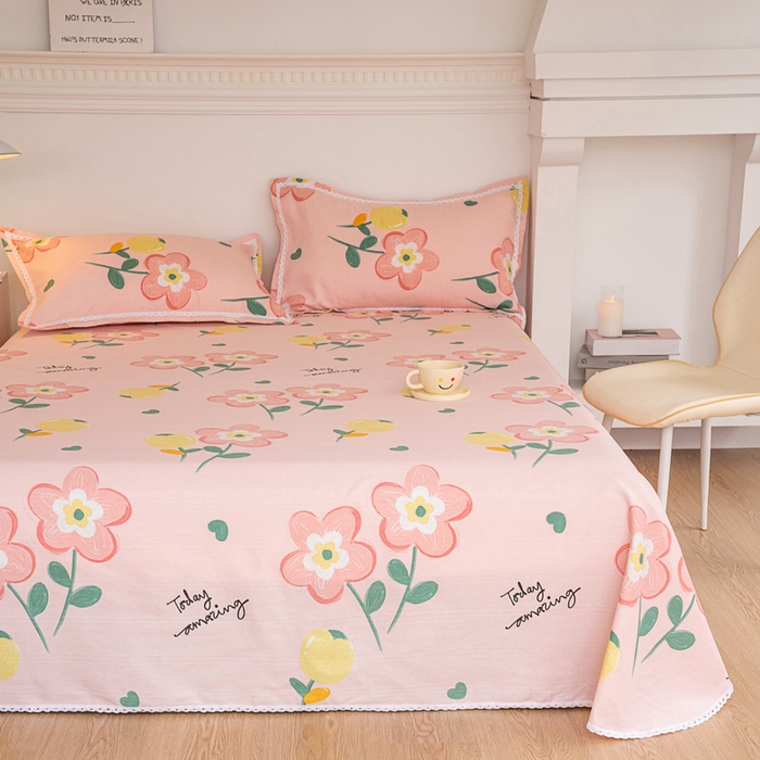 91家纺网 家纺一手货源 找家纺 金泰莱 2025新款花边款老粗布凉席老粗布床单软凉席全棉床单纯棉床单 花香情意