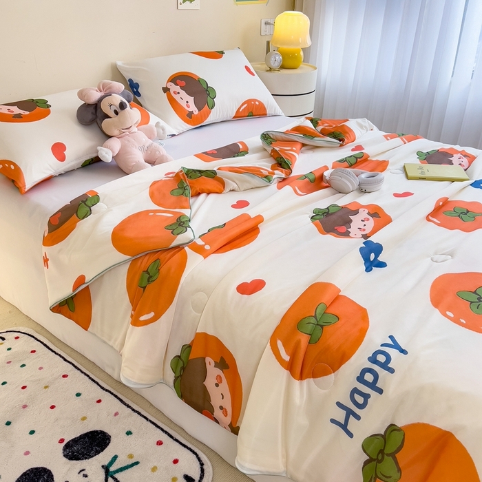 91家纺网 家纺一手货源 找家纺 米菲 2024新款A类凉感丝印花夏被夏凉被被芯 柿柿如意