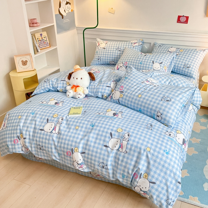 91家纺网 家纺一手货源 找家纺 博雅 2024新款全棉三丽鸥卡通四件套-AA版帕恰狗 蓝格帕恰狗