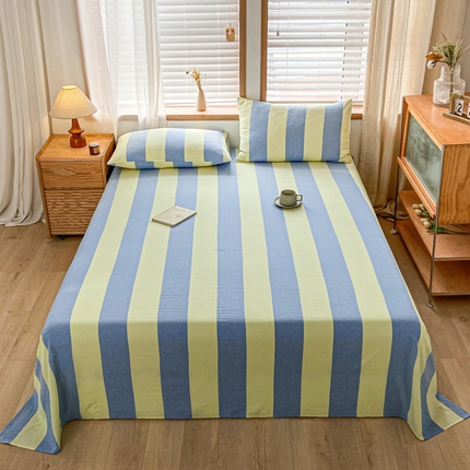 莱登卡奴 2024新款全棉色织水洗棉单品系列 单床单 床单-初享深兰