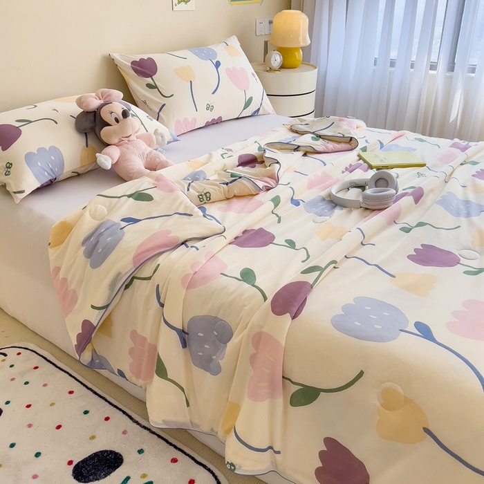 91家纺网 家纺一手货源 找家纺 米菲 2024新款A类凉感丝印花夏被夏凉被被芯 郁金香