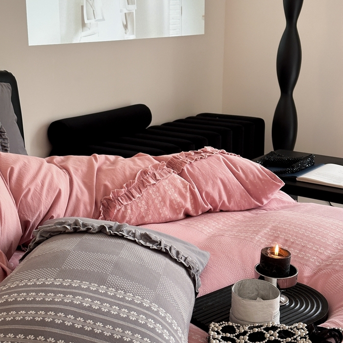 91家纺网 家纺一手货源 找家纺 旷野 2024新款全棉色织双面提花四件套-南法 南法—陶瓷粉