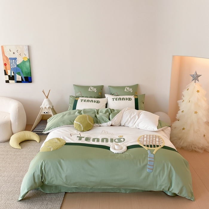 91家纺网 家纺一手货源 找家纺 （总）星野家居 2024新款双股澳棉毛巾绣四件套—快乐网球场