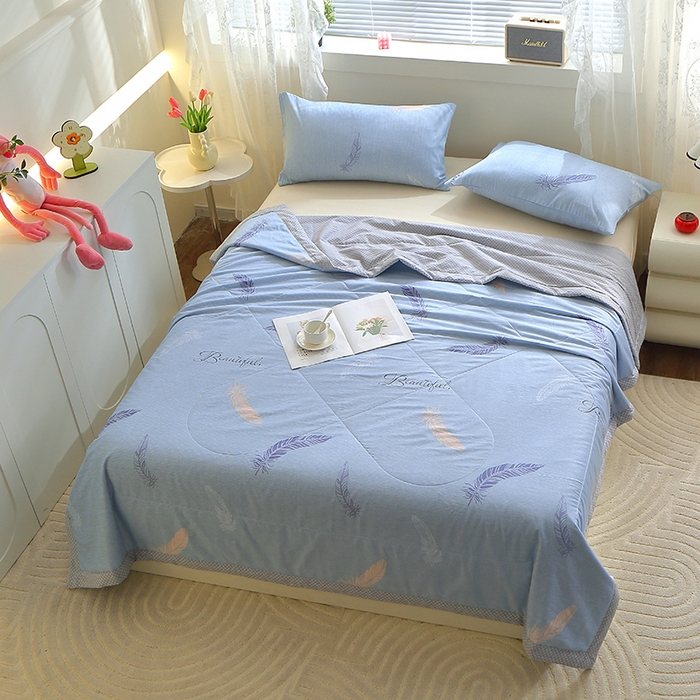 91家纺网 家纺一手货源 找家纺 金柚子2024新款全棉印花夏凉被 飞羽