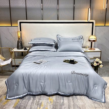 91家纺网 家纺一手货源 找家纺 （总）丽卡家纺 2024新款水洗天丝刺绣夏被四件套-梦幻