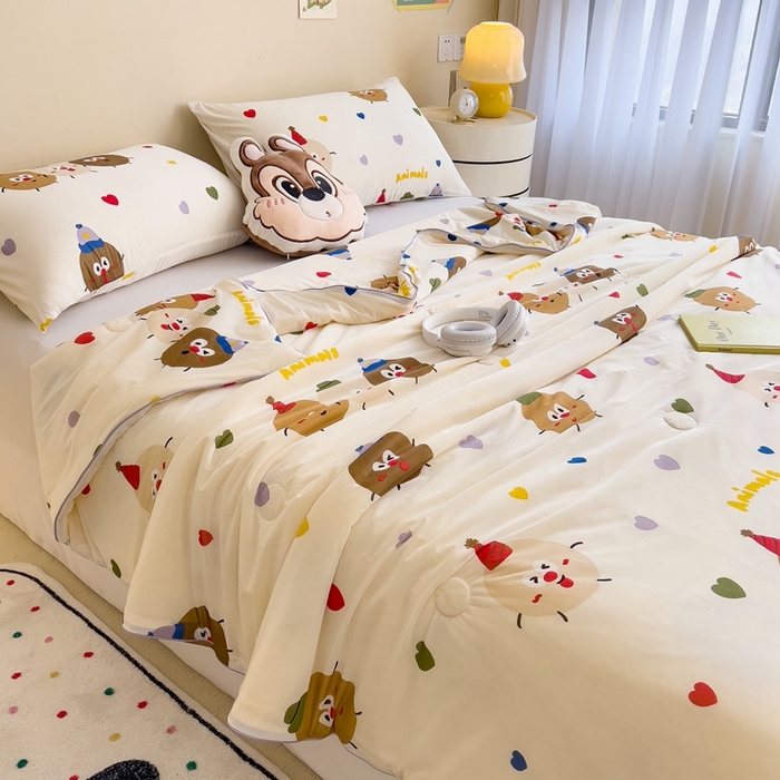 91家纺网 家纺一手货源 找家纺 米菲 2024新款A类凉感丝印花夏被夏凉被被芯 快乐煤球