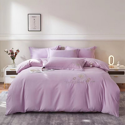 91家纺网 家纺一手货源 找家纺 昊翔 2024新款澳棉水洗棉轻奢风刺绣款四件套香奈-淡紫