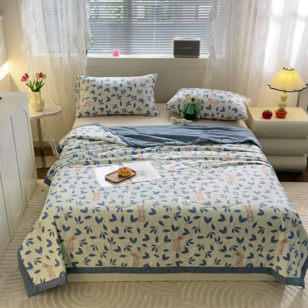 91家纺网 家纺一手货源 找家纺 金柚子2024新款全棉印花夏凉被 乖乖兔