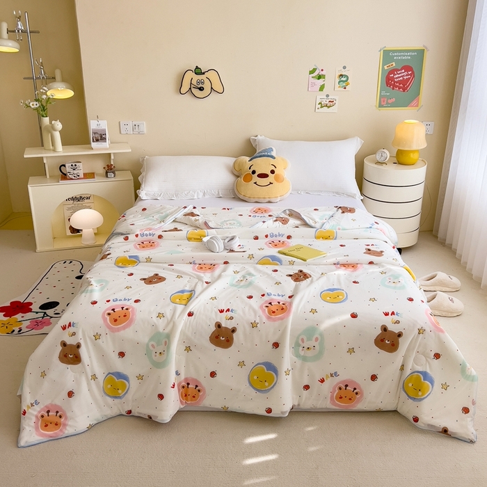 91家纺网 家纺一手货源 找家纺 米菲 2024新款A类凉感丝印花夏被夏凉被被芯 饼干动物