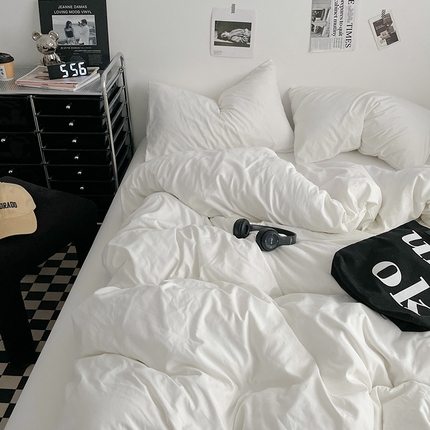 91家纺网 家纺一手货源 找家纺 （总）思诺羽床笠 2025新款高克重水洗棉纯色混搭四件套系列