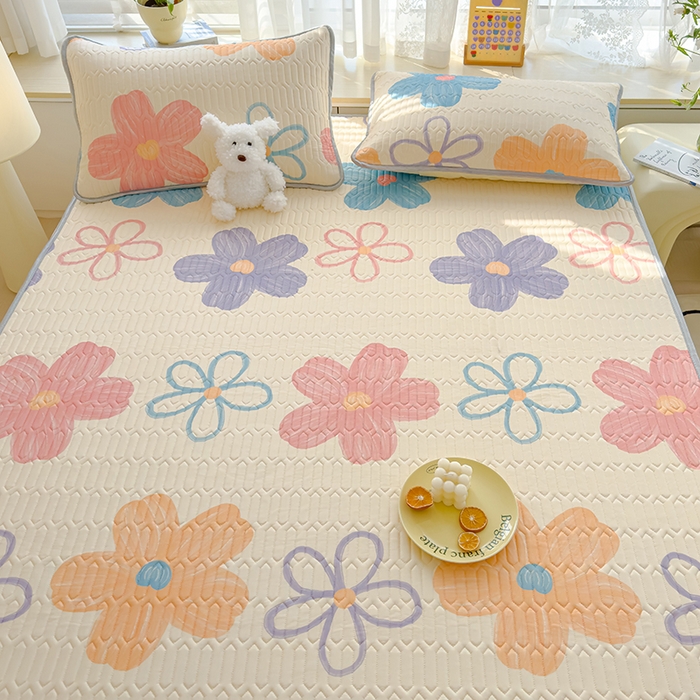 91家纺网 家纺一手货源 找家纺 伊人坊 2024新款A类凉感丝乳胶凉席三件套 缤纷花季