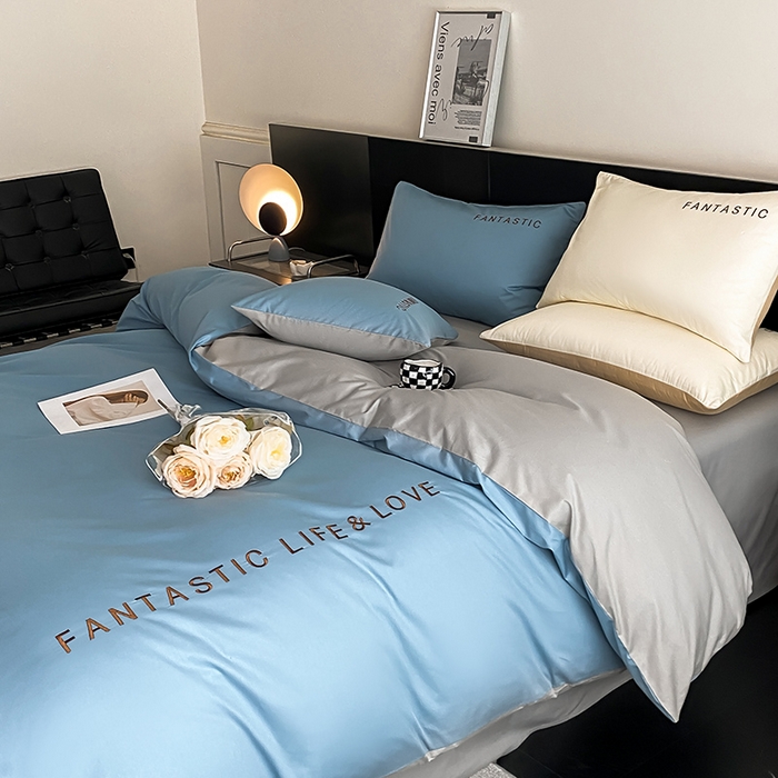 91家纺网 家纺一手货源 找家纺 澳梵家居 2024新款60s全棉刺绣四件套--罗曼克系列 罗曼克-绅士蓝灰