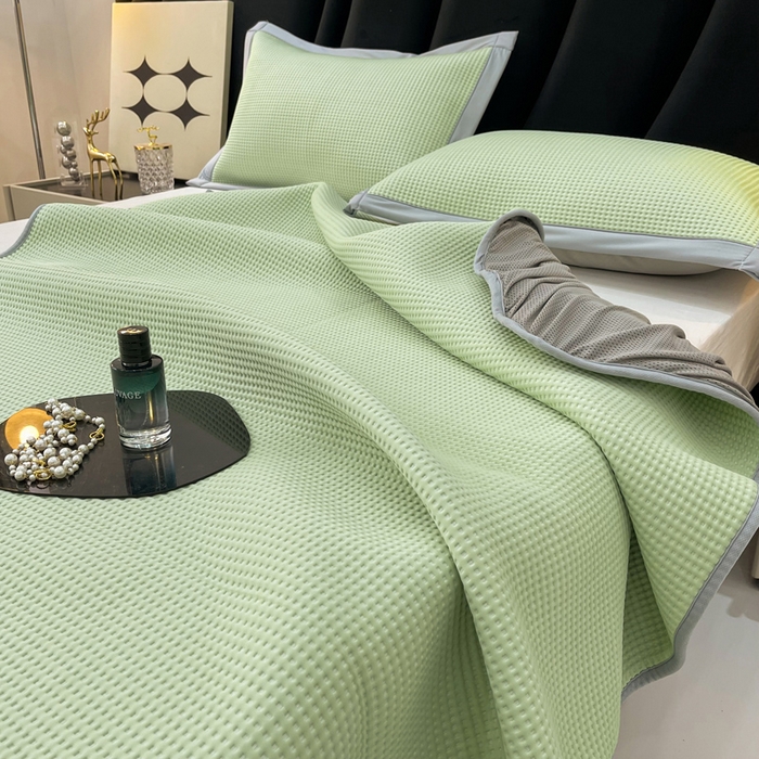 91家纺网 家纺一手货源 找家纺 慕尚 2025新款华夫格床笠凉席 华夫格绿