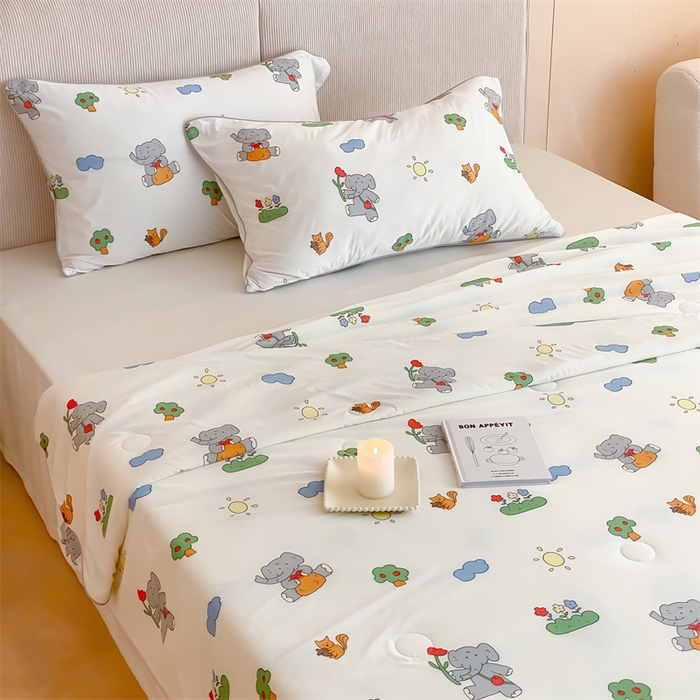 91家纺网 家纺一手货源 找家纺 头等舱 2025新款针织棉凉感氨纶A类印华大豆抗菌夏被 欢乐小象