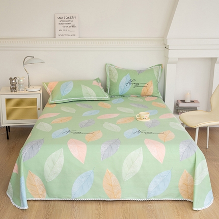 91家纺网 家纺一手货源 找家纺 金泰莱 2025新款花边款老粗布凉席老粗布床单软凉席全棉床单纯棉床单 恋叶