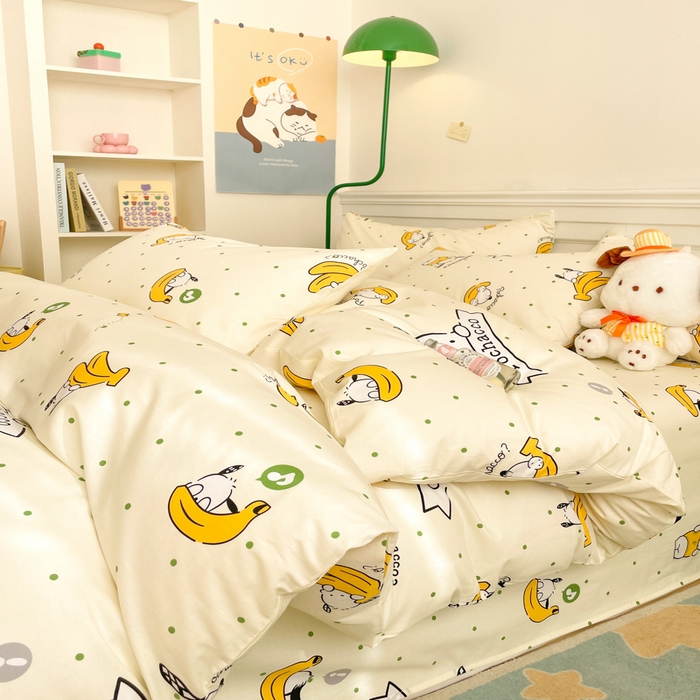 91家纺网 家纺一手货源 找家纺 博雅 2024新款全棉三丽鸥卡通四件套-AA版帕恰狗 香蕉帕恰狗