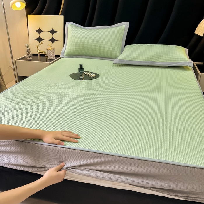 91家纺网 家纺一手货源 找家纺 慕尚 2025新款华夫格床笠凉席 华夫格绿